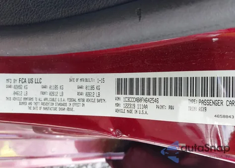 2015 Chrysler 200 Limited z USA, uszkodzony, nr VIN 1C3CCCAB0FN642546